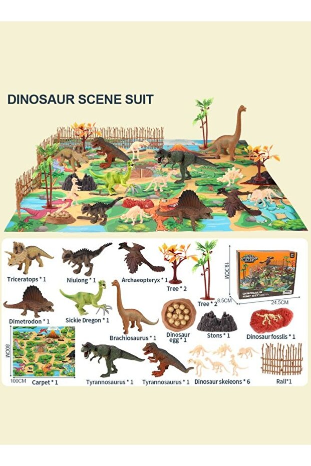 Dinosaur Play Set with 8 Realistic Figures & Play Mat, DIY Scene Game for Kids
