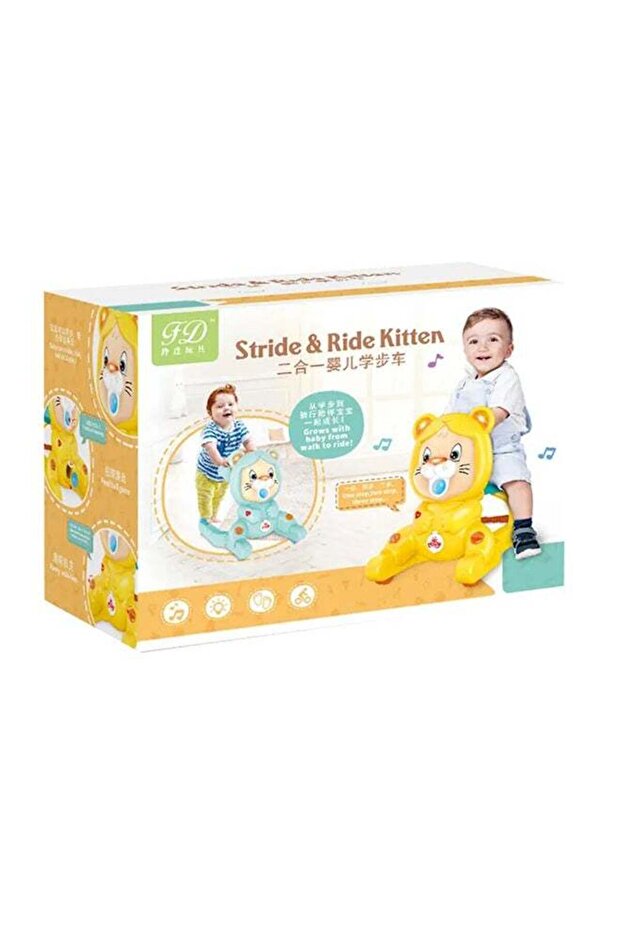 2-in-1 Kitten Baby Walker, Push and Ride Activity Walker for Toddlers, Fun Learning Toy