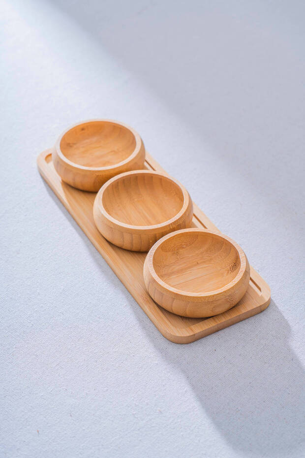 Bambu Tepsili 3 lü Sunum Kase Seti - 1