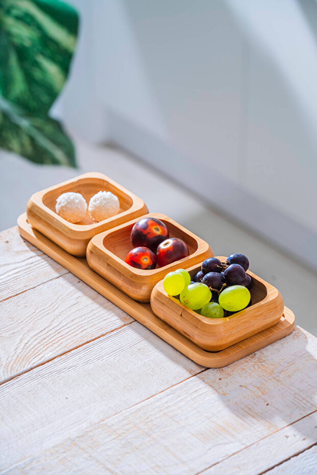 Bambu Tepsili 3 lü Sunum Kase Seti - 5