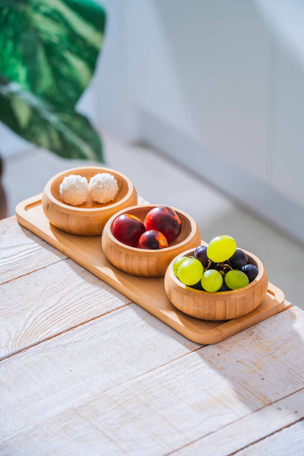 Bambu Tepsili 3 lü Sunum Kase Seti - 5