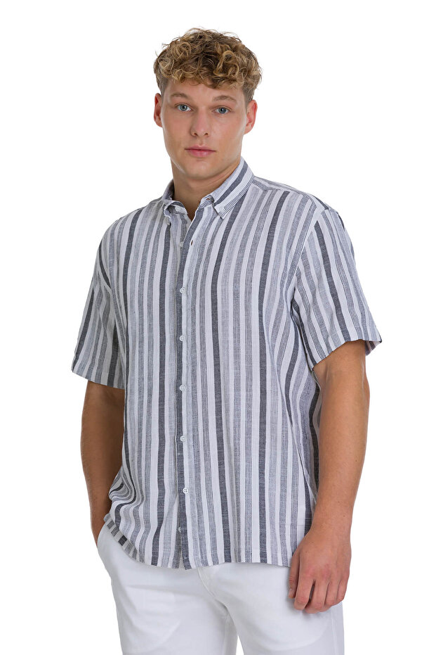 Black Comfort Fit 100% Cotton Button-Down Collar Short Sleeve Cotton Shirt