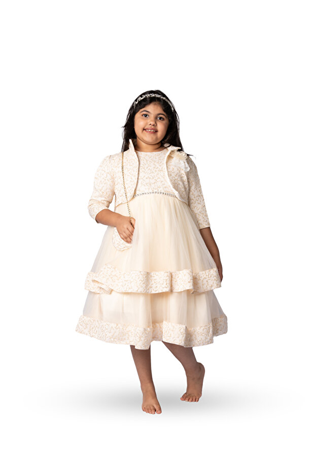 Two Toned Layered Party Dress Beige