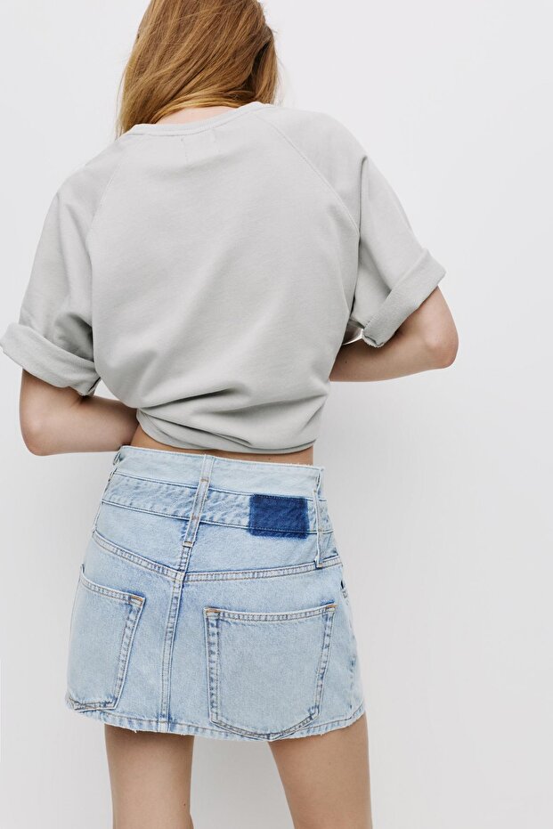 Çift Belli Denim Mini Etek - 3