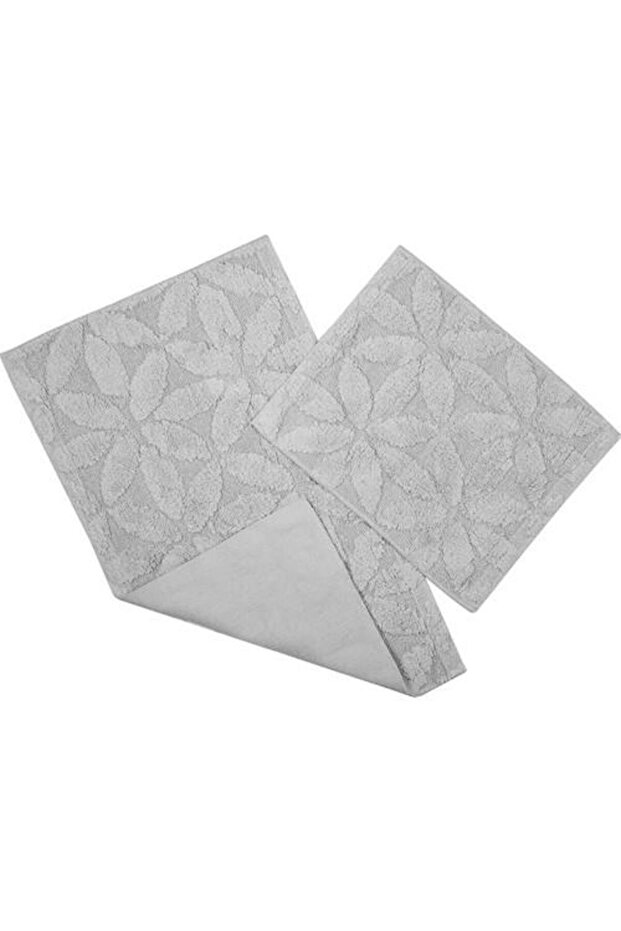 مجموعة من 2 سجادة حمام بنمط زهور باللون الرمادي الفاتح - 1