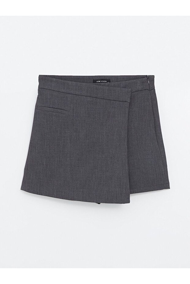 Kadın Beli Fermuarlı Düz Şort Etek - 5