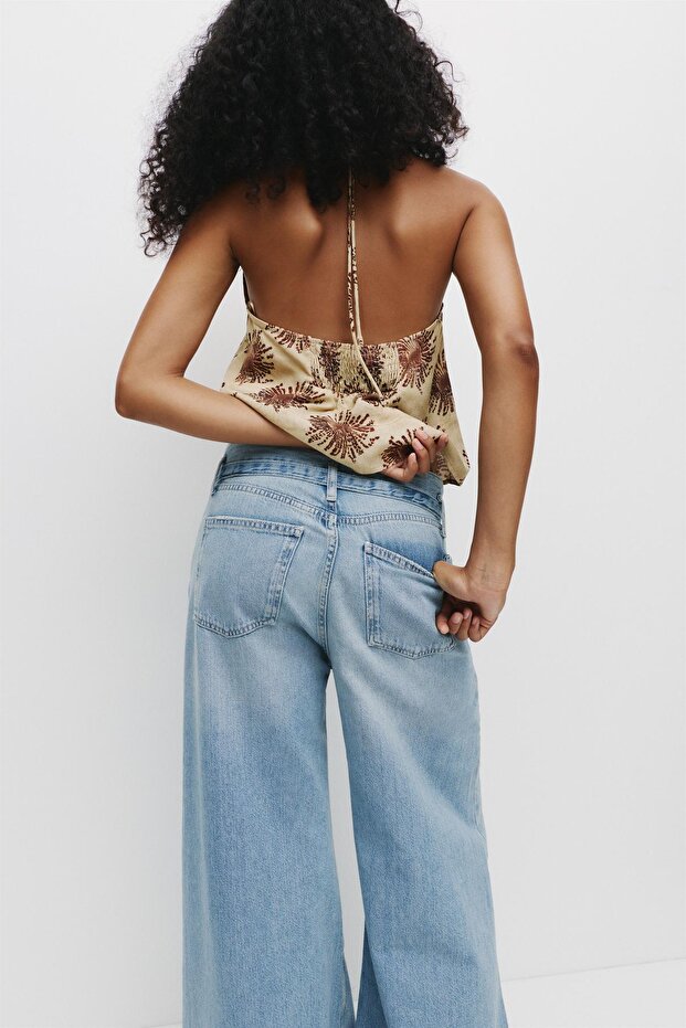 Kemerli süper geniş paça jean - 4