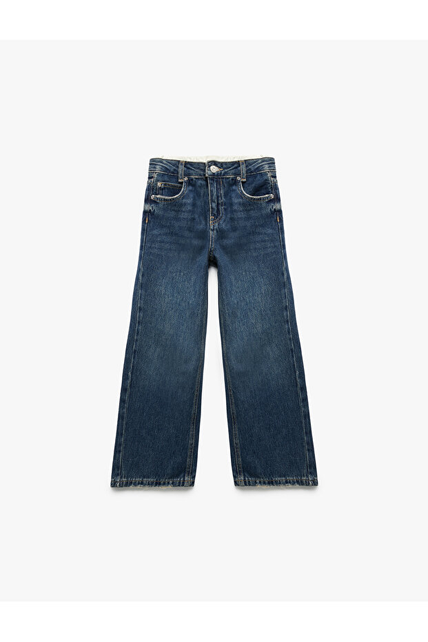 Cotton Wide Leg Denim Pants with Tie-Up Waist