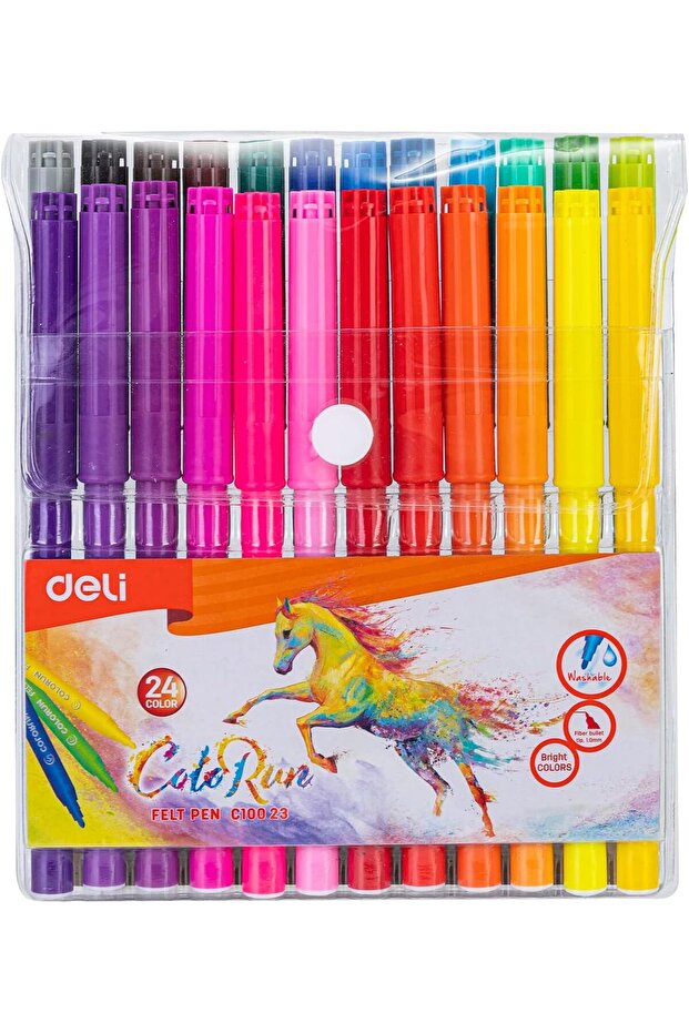 Deflector Cap Design Clean Ink Felt Pen 24-Pieces, Multicolor