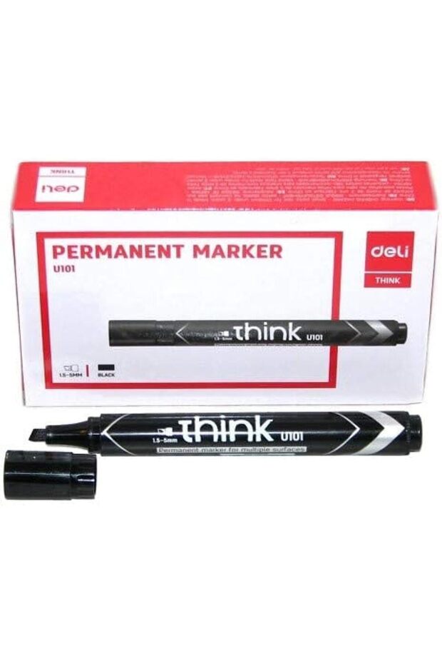 Think 1.5-5mm Chisel Tip Low Odour Ink Permanent Marker 12 Piece Set, Black