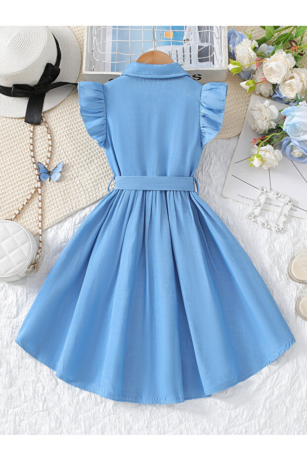 Solid Button Front Belted Dress - 2