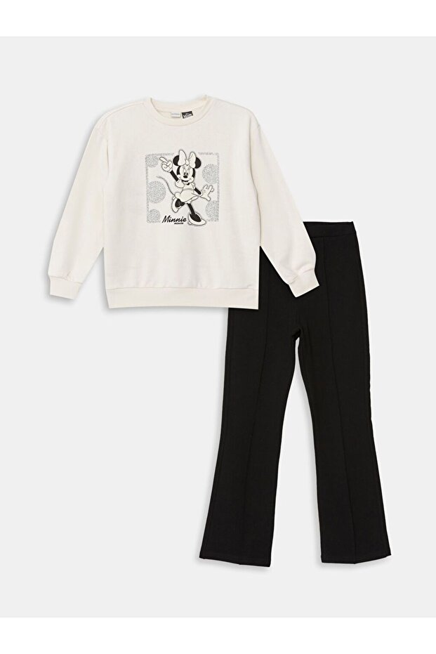 Minnie Mouse Printed Girl's Thick Sweatshirt and Leggings