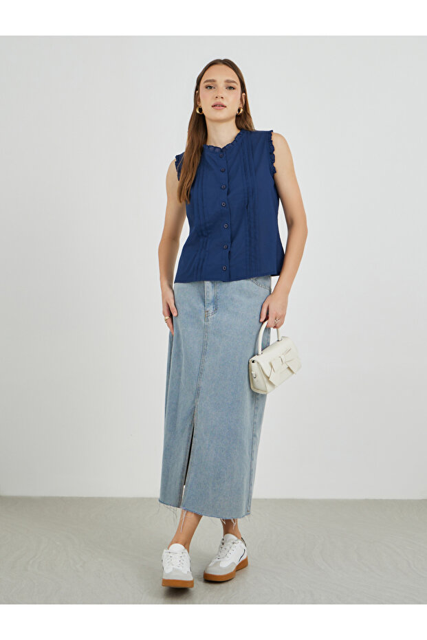 قميص سادة بدون أكمام وأزرار - 2