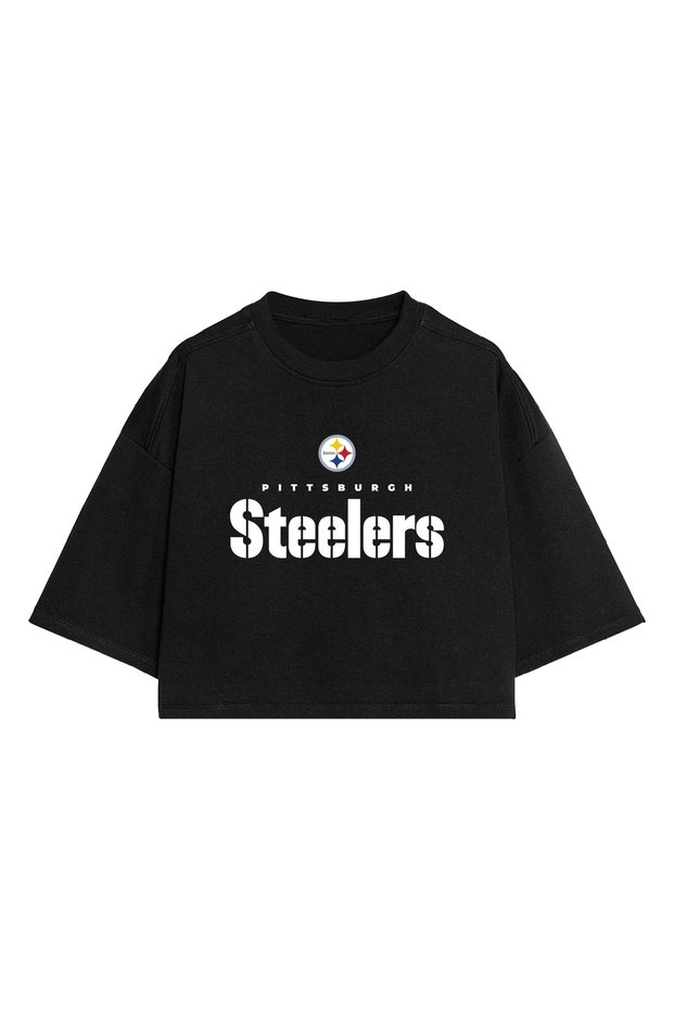 Pittsburgh Steelers Football Black Oversize Crop T-Shirt
