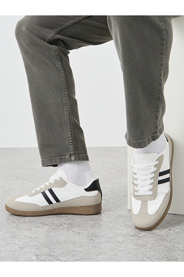 Striped Panelled Lace Up Sneakers