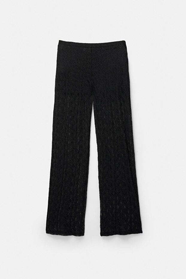 Dantel geniş paça pantolon - 6
