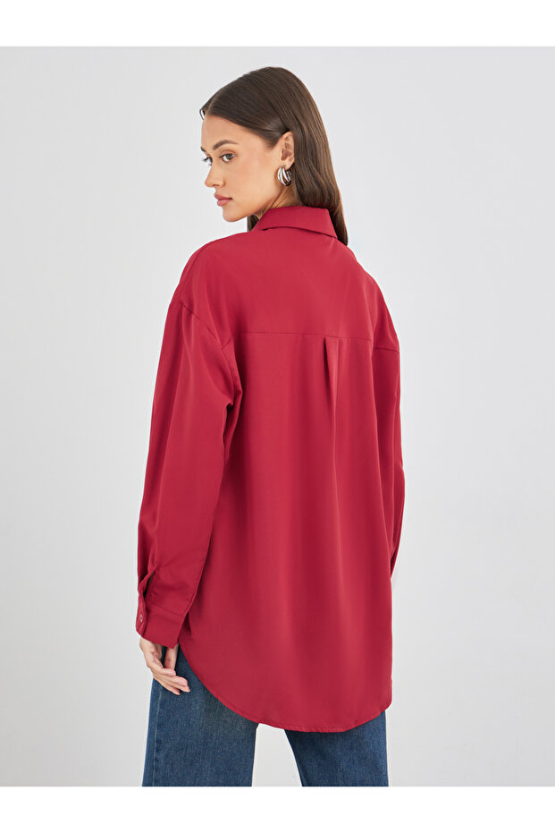 قميص سادة كبير الحجم بأكمام طويلة - 5