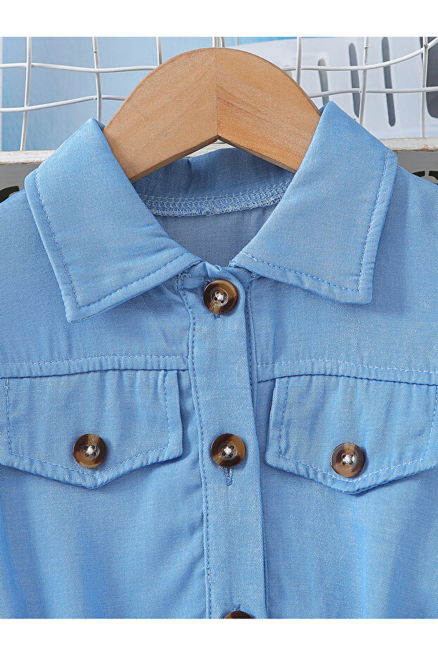 Solid Button Front Belted Dress - 3