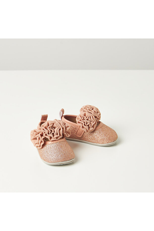 Rosette Detail Booties with Hook and Loop Closure - 1