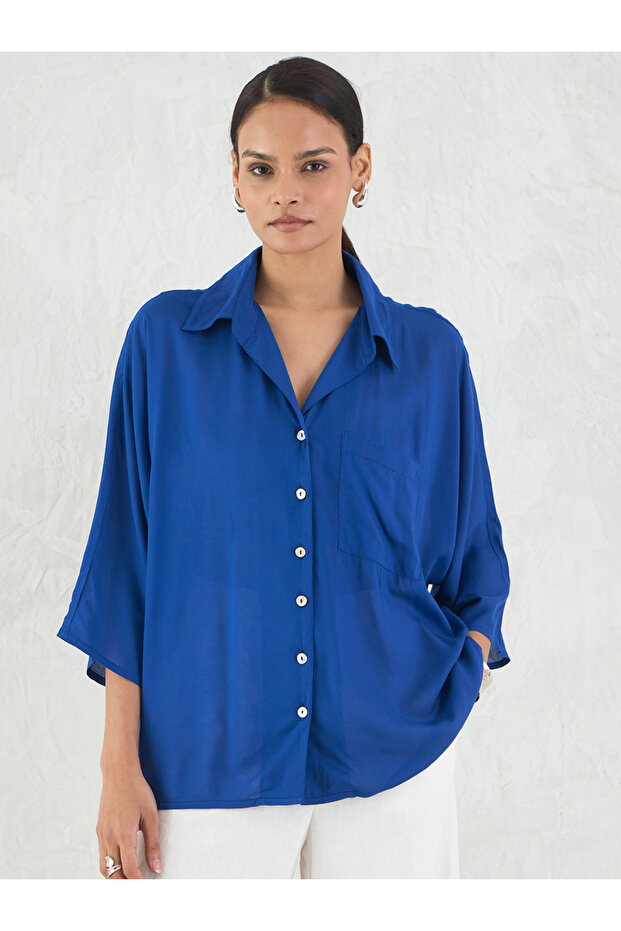 Blue Button Down Spread Collar Shirt