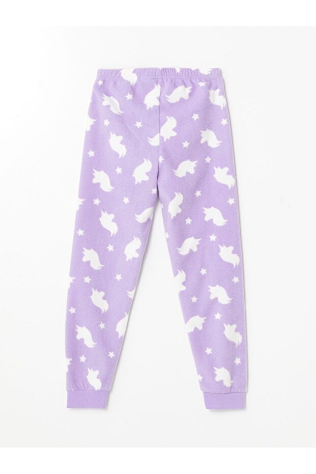 Lila Beli Lastikli Polar Kız Çocuk Pijama Alt - 2