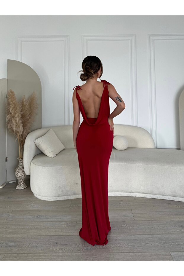 Sırt Dekolteli Degaje Elbise - 2