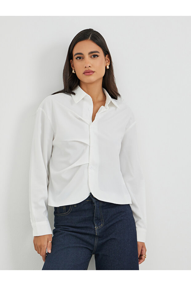 قميص سادة مطوي بأزرار أمامية - 1