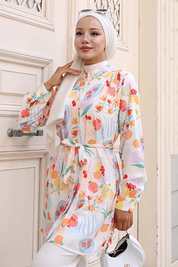 قميص حجاب منقوش باللون الأحمر 704 - 4