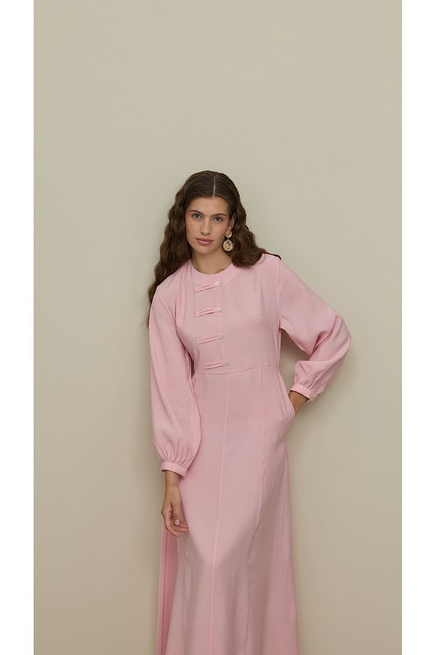 Brit Detaylı Modal Elbise Pembe - 6