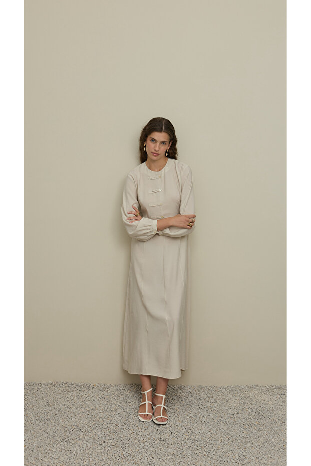 Brit Detaylı Modal Elbise Taş - 5