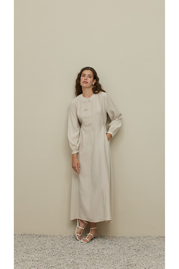 Brit Detaylı Modal Elbise Taş - 4