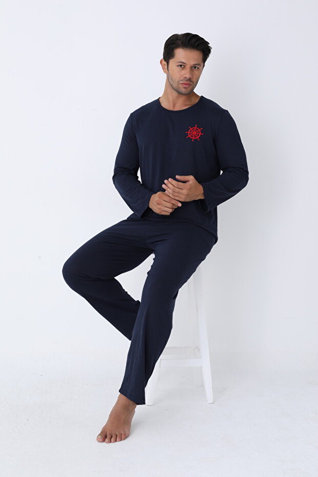 Erkek Uzun Kollu Örme Pijama Takımı - 1