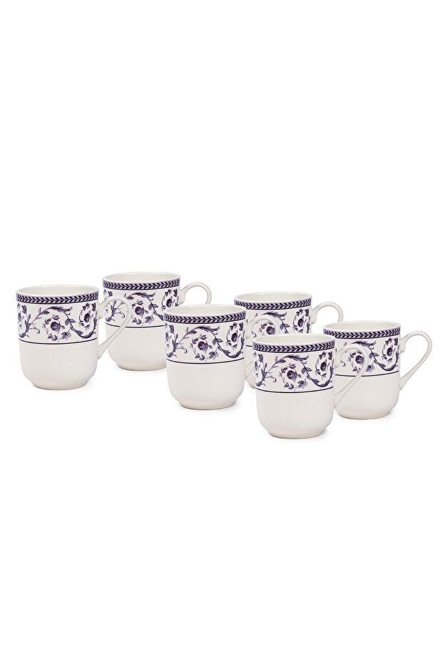 Callista 370 ml Ceramic Mug (Purple & White, Set Of 6)