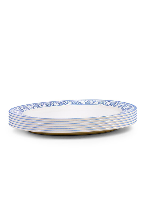Plethora 14.2 inch Hand-Glazed Ceramic Oval Platter (Grey & White, Set Of 6)