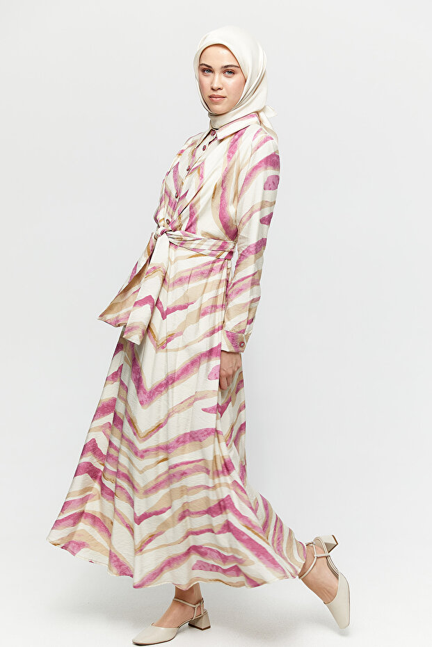 Kuşaklı Gömlek Elbise - 2