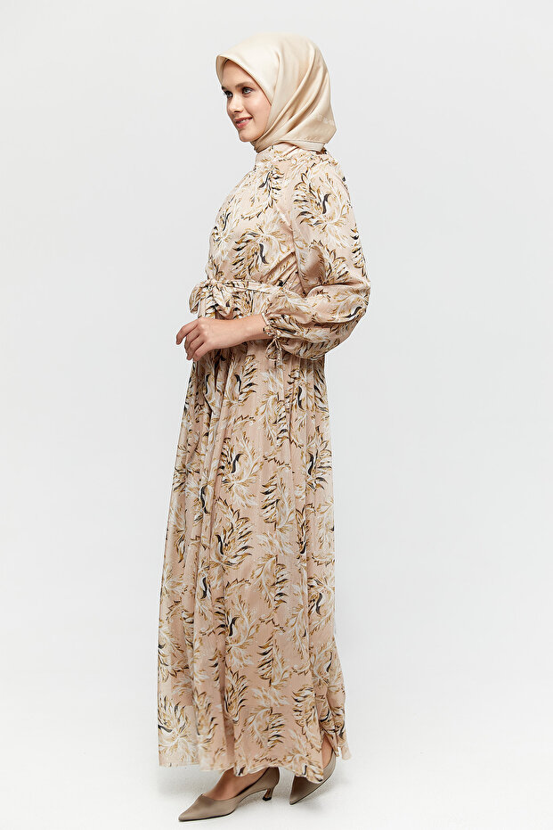 Desenli Şifon Elbise - 2