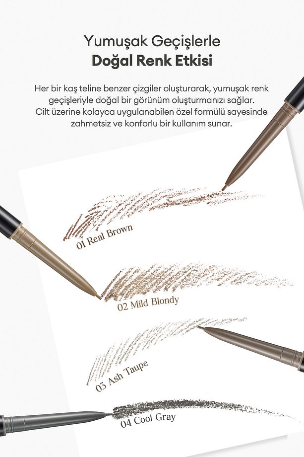 Doğal Görünüm Sunan Ultra Ince Uçlu Çift Taraflı Kaş Kalemi Kill Brow Slim Brow (01 REAL BROWN) - 3