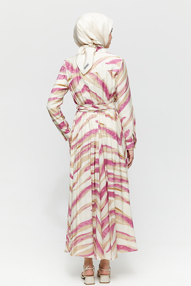 Kuşaklı Gömlek Elbise - 7