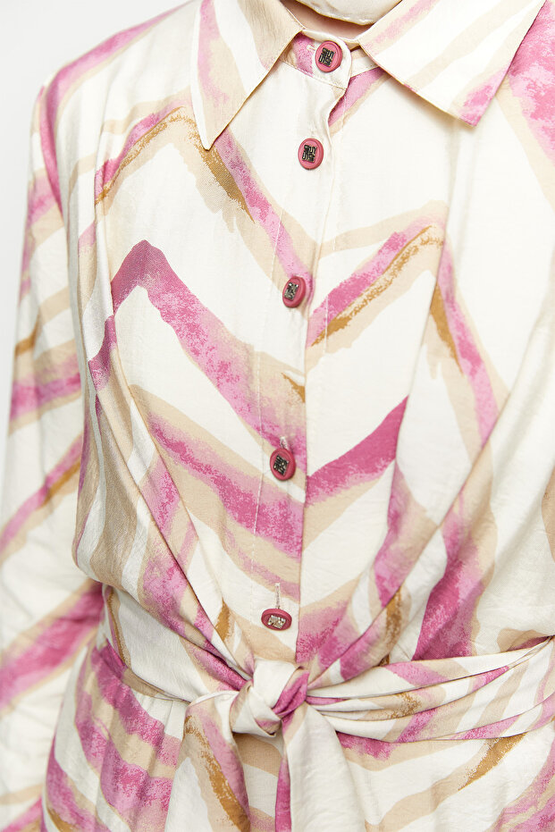 Kuşaklı Gömlek Elbise - 6