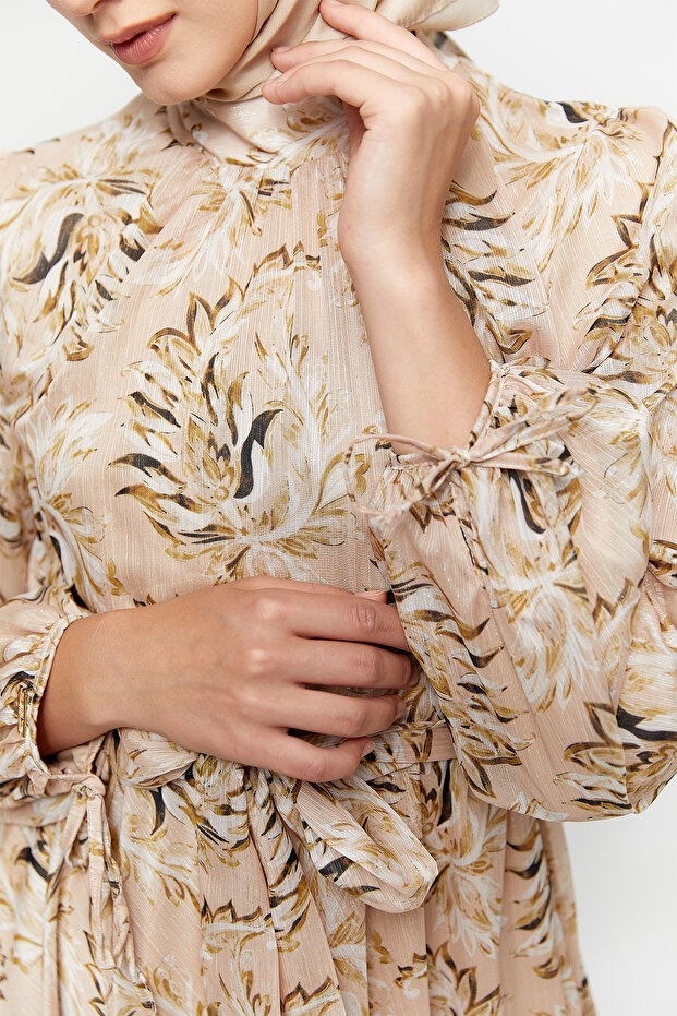 Desenli Şifon Elbise - 5