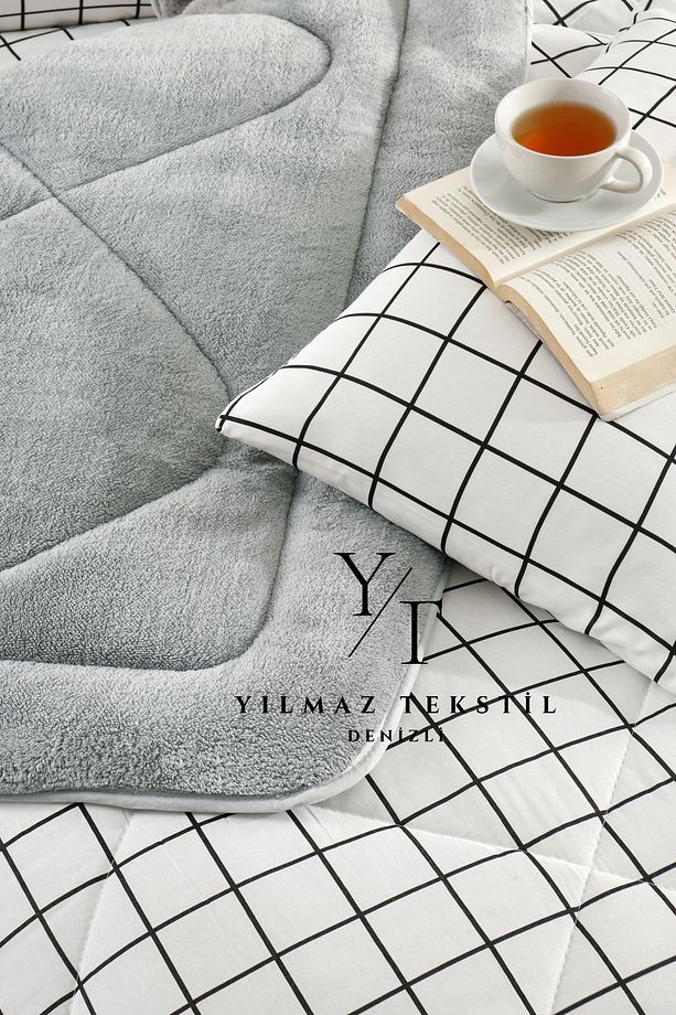 Tek Kişilik Pofuduk Uyku Seti | Çeyiz Seti | Çeyiz Takımı | Beyaz Kare - 3