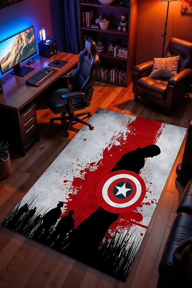 Marvel Eskitme Desenli Kaymaz Taban Makinede Yıkanabilir Gaming Oyuncu Gamer Genç Odası Halısı - 1