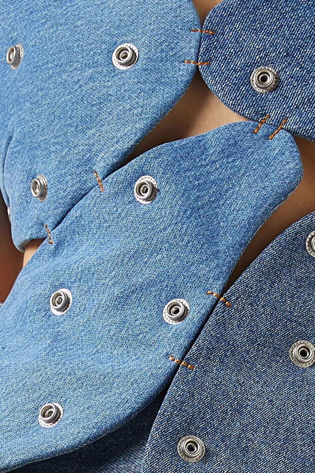 Upcycled Denim Stud-Embellished Island Top, Mavi - 5