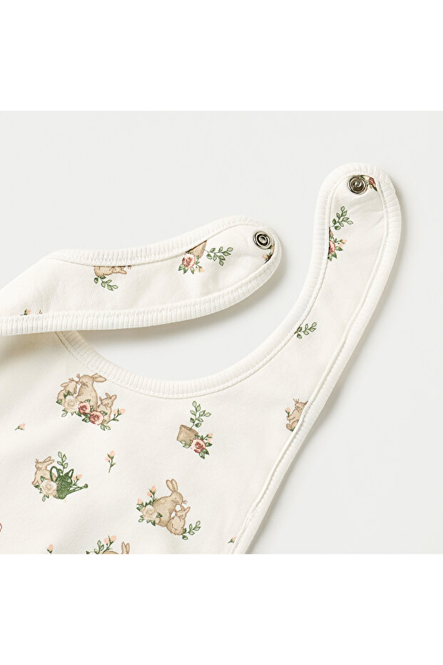 مريلة بطبعة أرنب مع زر كبس للإغلاق - 4