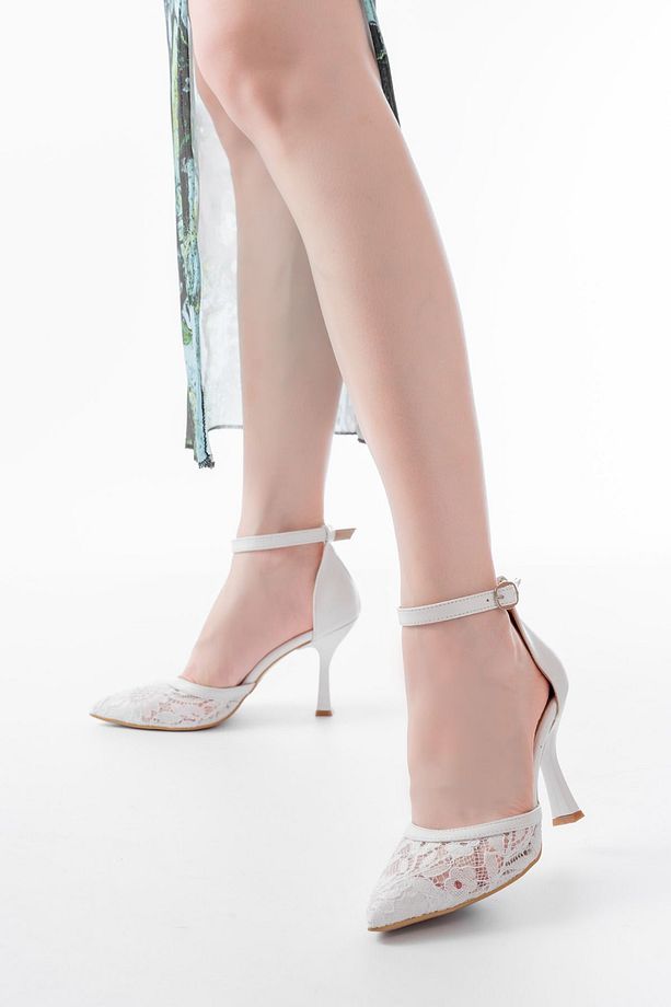 SHOES K-404 Fileli Çiçek Detaylı Kadın Topuklu Ayakkabı - 2