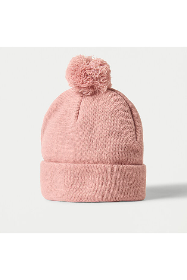 طقم قبعة بيني سادة وقفازات مخططة - 2