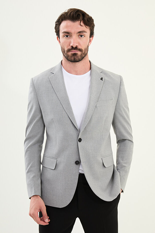 Straight Slim Fit Mono Collar Classic Men's Jacket Light Gray - 41458.25Y