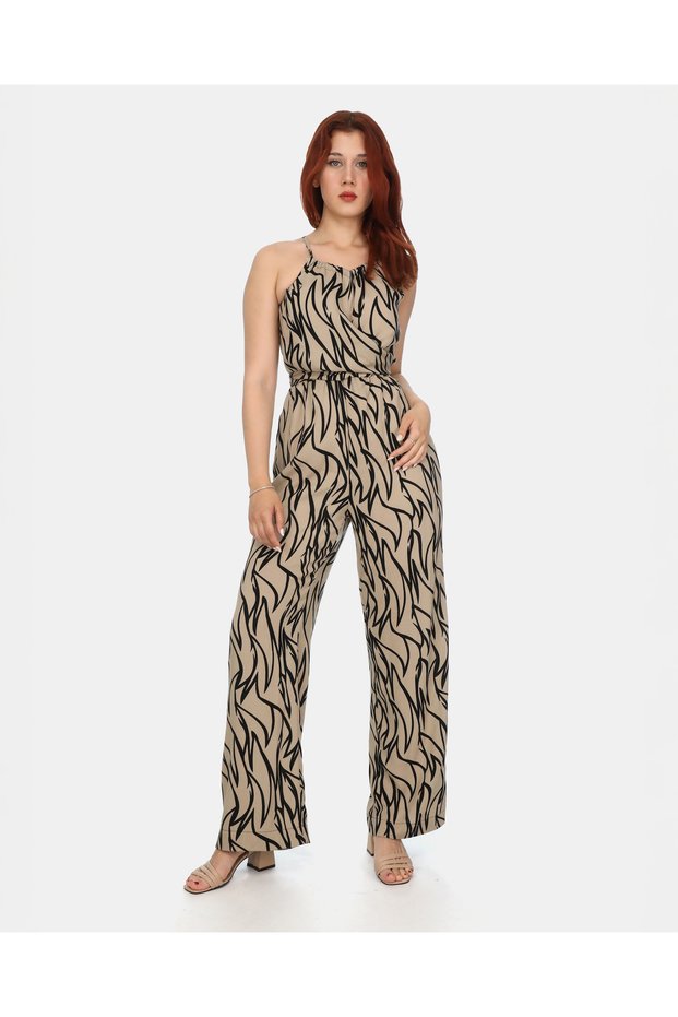 Tie-Up - Patterned Brown Jumpsuit