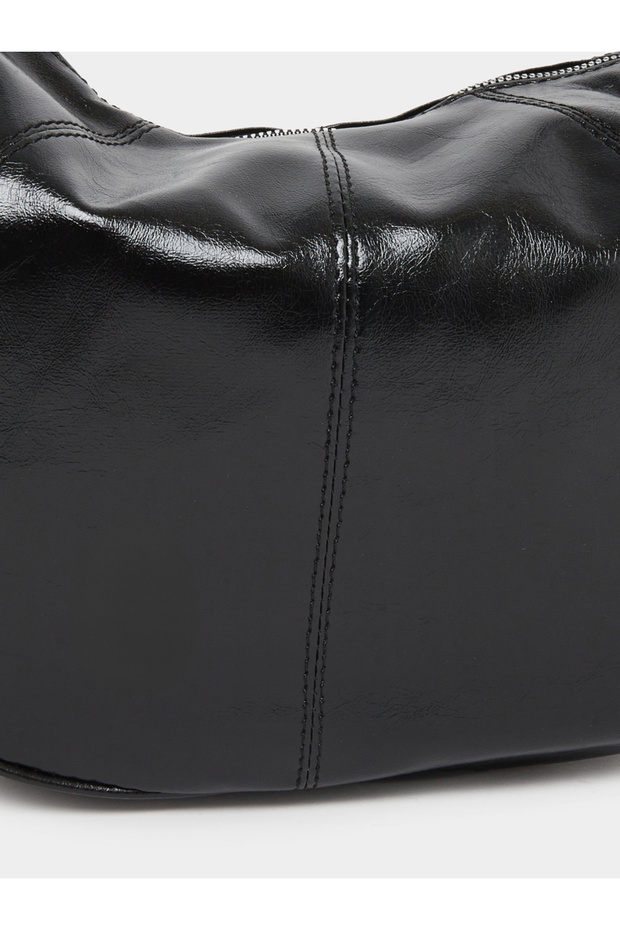 Solid Leather Shoulder Bag with Zip Closure - 3