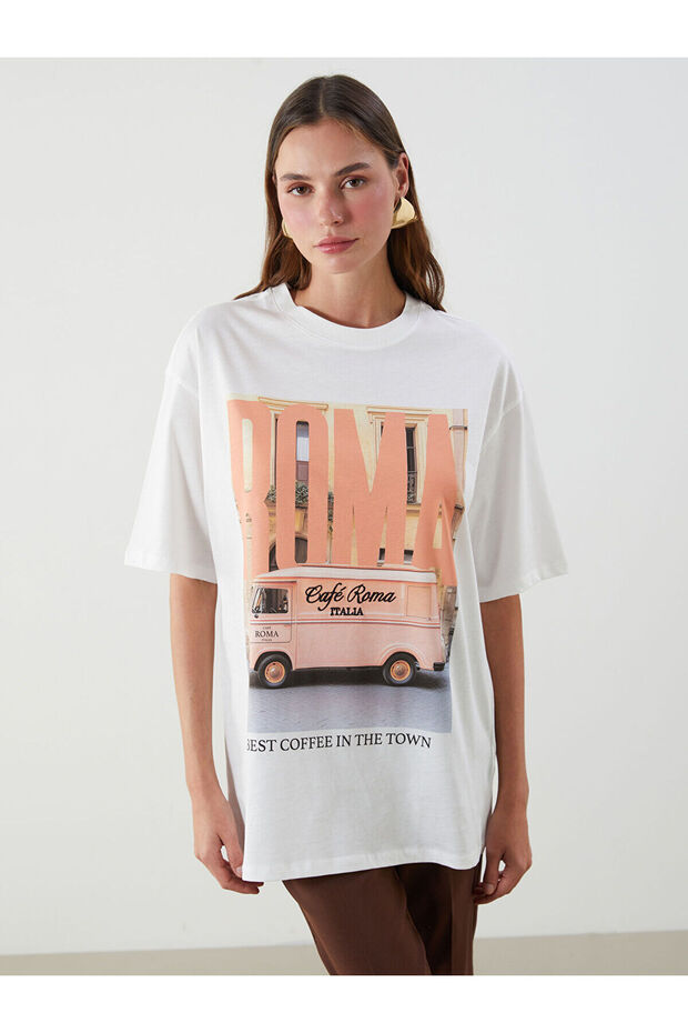 Crew Neck Roman Printed Oversize Women's T-Shirt